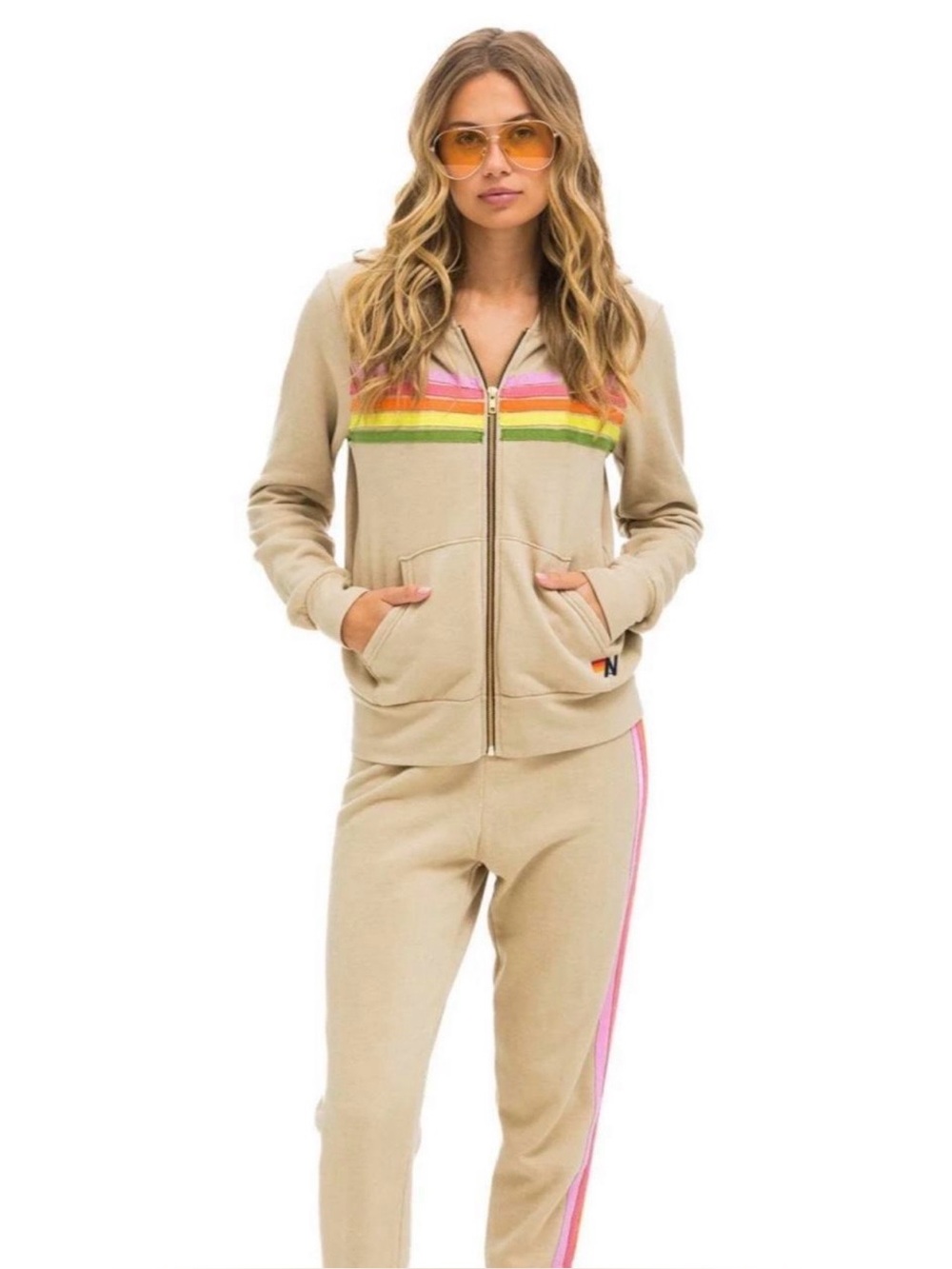 SET Aviator Nation Cream Zip Hoodie and joggers both size small
